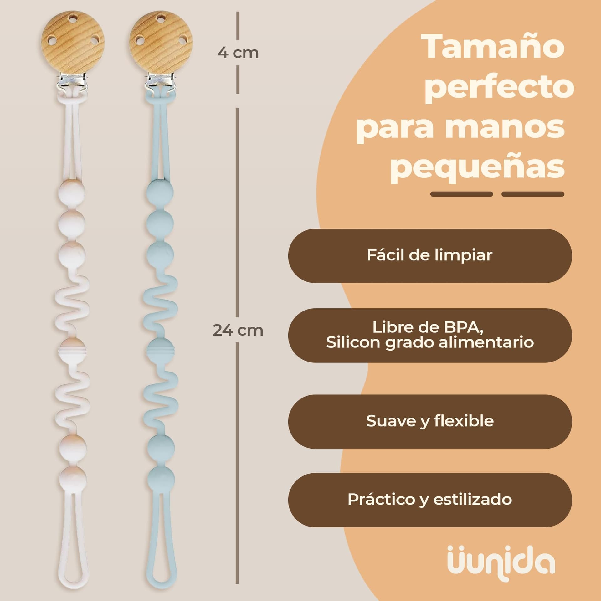 uunida baby Porta Chupon de Silicona suave Libre de BPA - Porta Chupones para Bebe - Clip para Chupon - Correa para Chupon de Bebe - Sujeta Chupón (Gris + Azul Cielo) thumbnail 5