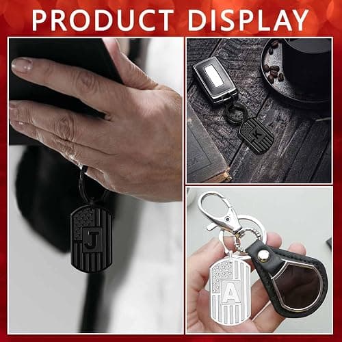 Initial Keychain for Men, A-Z Letter American Flag KeyChain Gifts for Men thumbnail 5