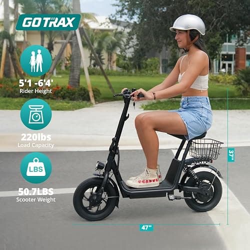 Gotrax A5 Electric Scooter w/Seat for Adults, 12" Pneumatic Tire, Max 15.5 Miles&15.5 Mph Power by 400W Motor, Dual Rear Shock Absorber&Dual Brake, Comfortable Wider Seat&Carry Basket&Hook, White thumbnail 6