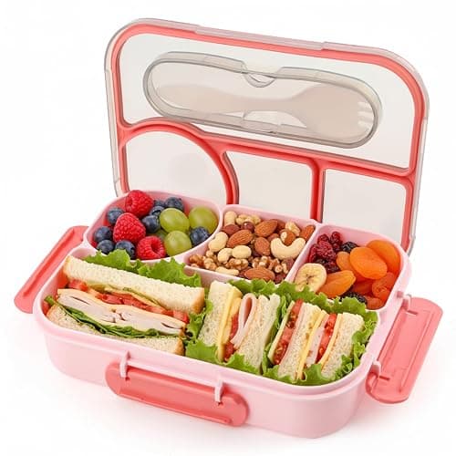 YANLIFY Bento Box for Adults,4 Compartments Lunch Box, Snack Containers Reusable Lunch Containers Drop-Proof, Dishwasher Safe & Made with BPA-Free Materials, Pink - Image 1