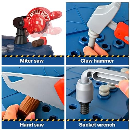 MUGEYMYD Kids Tool Bench Set with Electric Drill and Realistic Tool, Pretend Play Construction Workbench Toys for Toddlers, Build a Kids Tool Workshop Set for Boys and Girls, Ages 3-8. thumbnail 5