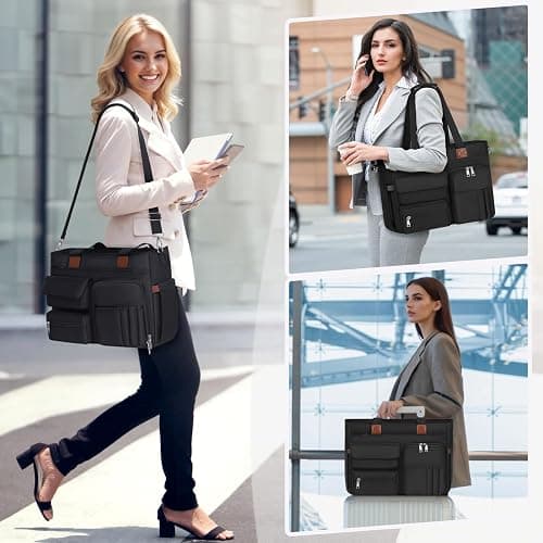 SDYSM Teacher Tote Bag for Women 15.6 inch Laptop Bag Nurse Work Bags Computer Messenger Shoulder Bags Laptop Briefcase with Insulated Pocket, for Travel Office College Nursing, Black thumbnail 2