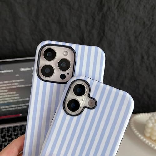Longlayss Compatible with iPhone 17 Case Cute Striped Phone Case Light Blue | Cute Aesthetic Stripes Phone Cover for Women Girl Shockproof Slim TPU and Hard PC Protective Cover (Light Blue) thumbnail 6
