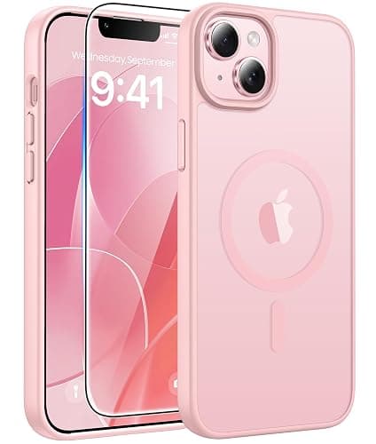 FNTCASE for iPhone 15 Plus Case: for iPhone 14 Plus Case [Compatible with Magsafe] Translucent Matte Cases with [Screen Protector] Military Grade Shockproof Protective Phone Cover - Light Pink - Image 1