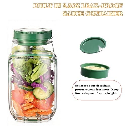 ChefktCove Reusable Salad Jar Pod, Side Opening Leakproof Container with Dressing Cup - Meal Prep, Office Lunch, Travel, Picnic - BPA-Free, Microwave & Dishwasher Safe (Pink) thumbnail 6