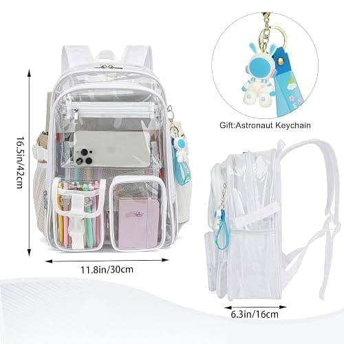 Kouxunt Clear Backpack Heavy Duty Transparent Backpacks Stadium Approved for School Work Sport Travel (White) thumbnail 5