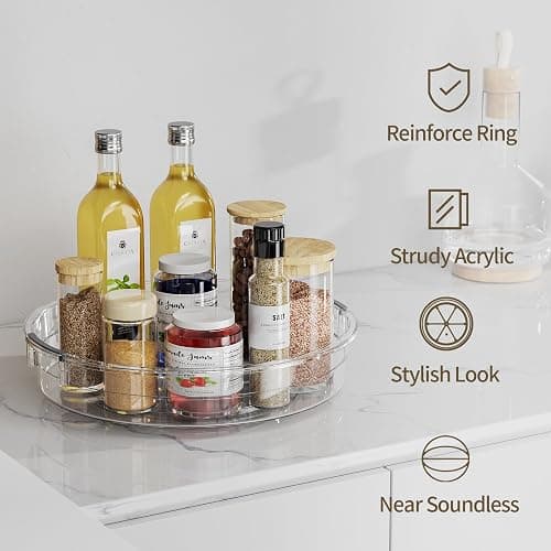 LAMU 3 Pack Lazy Susan Organizer Turntable for Cabinet, Rotating Condiment Organizer for Kitchen Pantry Organizers and Storage, Table Top, Fridge, Countertop, Spice Organization, 9.25'' 10.6'' 12'' thumbnail 5