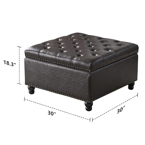 Polarisys Square Storage Ottoman Bench Ottoman Coffee Table Bench Oversized Coffee Table Ottoman Bench with Storage for Living Room, Brown thumbnail 2