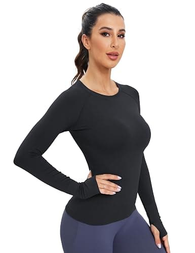 MathCat Workout Seamless Shirts for Women Long-Sleeved Yoga Running Breathable Thumb Holes Tops thumbnail 3