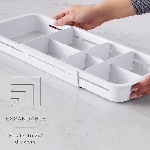YouCopia DrawerFit Sliding Drawer Tray with Adjustable Dividers, Expandable Kitchen Storage Organizer, Speckled White thumbnail 5