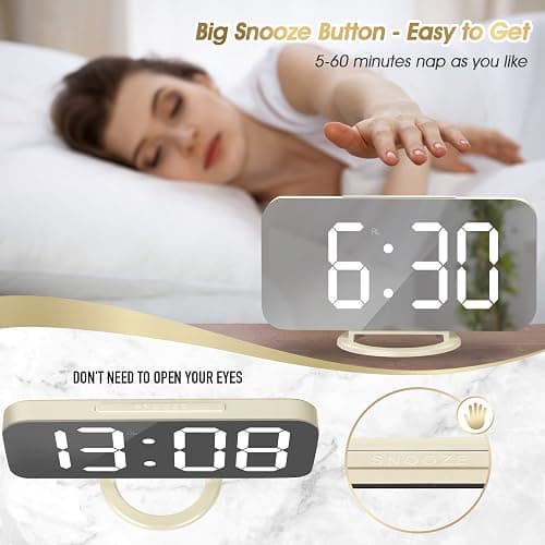 WulaWindy Digital Alarm Clock, Large Mirrored LED Display with Dual USB Ports, Snooze Function Dim Mode Wall Hanging Beside Desk Clock for Bedroom Living Room Decor thumbnail 10