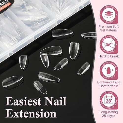 Luckyfairy Medium Almond Nail Tips, 240pcs Soft Gel Pre-Filed Acrylic Almond Fake Nails, Half Matte Full Cover Clear Press on Flase Nail Tips for Nail Extension Home DIY 12 Sizes Gelly Tips - B-Medium Almond thumbnail 5