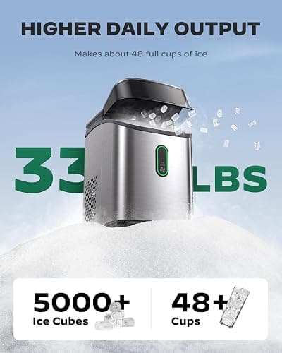 Silonn Nugget Ice Maker Countertop, Pebble Ice Maker with Soft Chewable Ice, One-Click Operation Ice Machine with Self-Cleaning, 33lbs/24H, Stainless Steel thumbnail 3