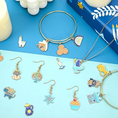 MARFOREVER 40 Pcs/20 Pairs Hanukkah Charms for Jewelry Making, Chanukah Blue White Enamel Charm Star of David Bangle Pendants for Bracelet Necklace Earrings Making Hanukkah Gift Decoration Accessories thumbnail 4