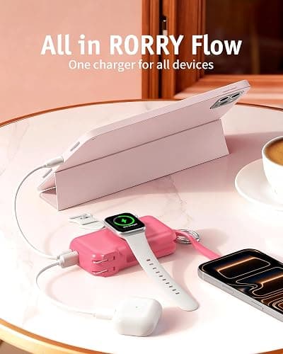 RORRY Flow Portable Charger 10000mAh 40W Wall Plug Power Bank Battery Pack | Built-in USB-C Cable, Keychain Design, Fast Charging, for iPhone 17/16/15, Apple Watch, iPad, 3-in-1, Travel Essential thumbnail 4