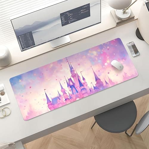 Stanoha Cute Desk Mat for Keyboard Desktop Extra Large Mouse Pad, Castle | Desk Top Computer Deskmat, XL, XXL, Long, Aesthetic, Modern Girly Design, for Women, Girls, 30"x12" thumbnail 5