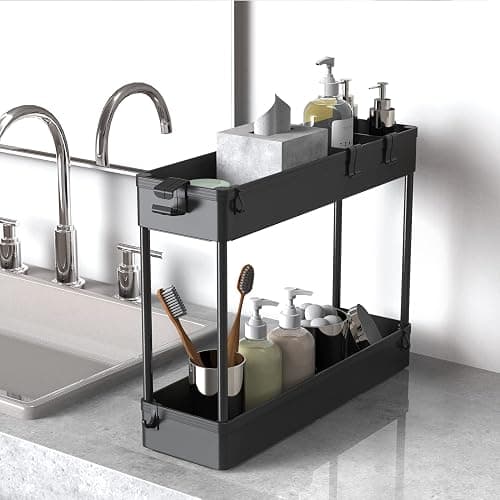 SPACELEAD Slim Storage Cart 4 Tier,Bathroom Organizer Rolling Utility,Mobile Shelving Unit Slide Out for Office, Kitchen, Laundry Room & Narrow Places,Black thumbnail 4