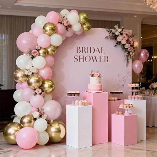 Pink and White Gold Balloon Arch Kit, Double Stuffed Pearl White Pastel Light Pale Pink Champagne Gold Balloons Garland Kit for Wedding Bridal Shower Birthday Party Decorations for Women thumbnail 5