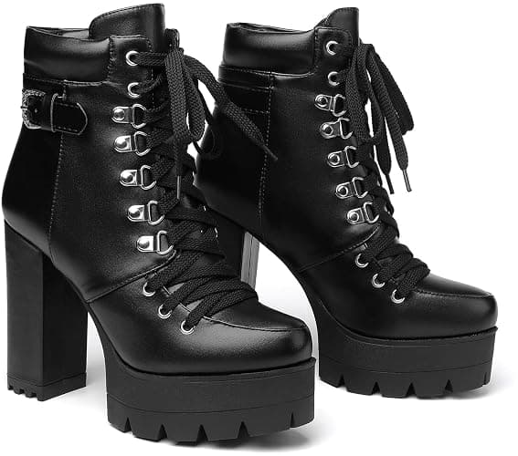 Susanny Sexy High Heels for Women Boots Round Toe Platform Booties Lace Up Suede Side Zipper Ankle Bootie thumbnail 6