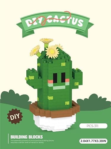 Jollcnoia Tall Mini Cute Cactus Succulent Plants Bonsai Building Toy Potted Plant Blocks Particle Flower Botanical thumbnail 3