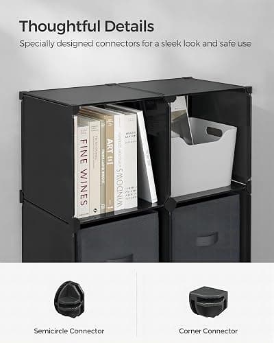 SONGMICS Cube Storage Organizer with Storage Boxes, 6-Cube Organizer, 6 Collapsible Non-Woven Fabric Bins, Customizable, Space-Saving, Living Room, Ink Black and Dove Gray ULPC062B01 thumbnail 7
