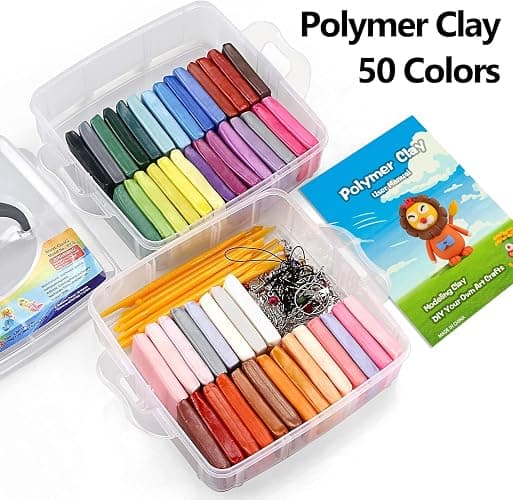 CiaraQ 50-Color Polymer Clay Oven Bake Modeling Kit | 14 sculpting tools, 2‑layer box, accessory pack, guide. Great for gifting, school, home, kids & artists. thumbnail 6