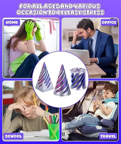 3PCS 3D Printed Fidget Toy，Impossible Cone Spiral Cone Fidget Toys Fun Pyramid Passthrough Sculpture Triangle, Desk Decor Anxiety Stress Relief for Home office School Kids Adults Engineer Gifts thumbnail 4