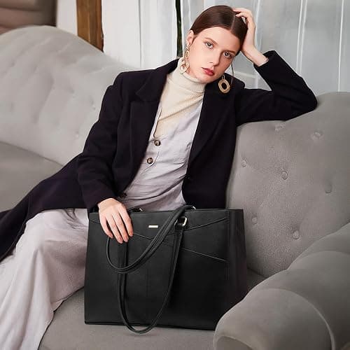 LOVEVOOK Laptop Tote Bag for Women 15.6 Inch Waterproof Leather Computer Bags Business Office Work Briefcase Black thumbnail 2
