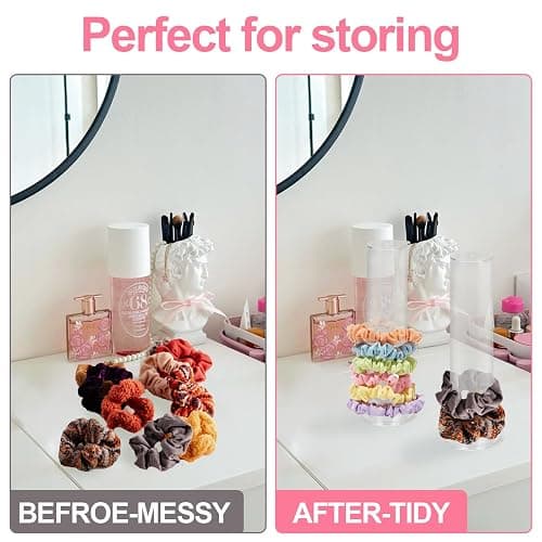 Pack of 4 Acrylic Scrunchie Holder, Clear Hair Tie Organiser Stand, Bracelet Stand, Cute Room Decoration for Jewellery, Bracelet, Headband Accessories, Display Tower, Teenager Girls Gifts thumbnail 4