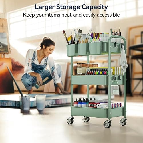 3-Tier Rolling Cart, Green thumbnail 4