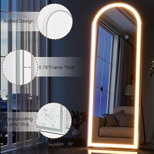 GLSLAND Arched LED Full Length Mirror 64" x 21" Full Body Mirror with Stand Wall Mounted Hanging Mirror with Lights Free Standing Floor Mirror for Bedroom thumbnail 7