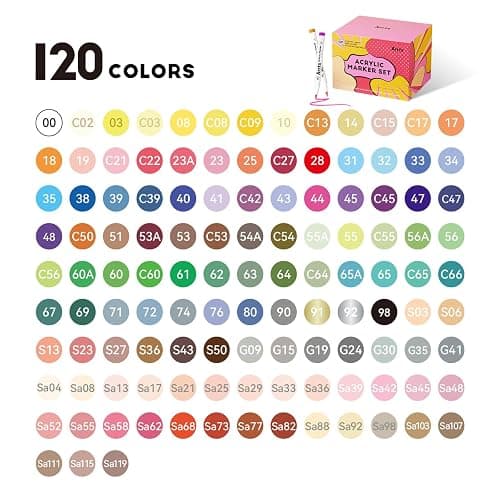 Arrtx 120 Colors Markers Paint Pens, Acrylic Paint Pens for Artists Adults Coloring Drawing Cartoon Anime Comic - Brush Tip for Rock Painting, Wood, Canvas, DIY Crafts Making Art Supplies thumbnail 3