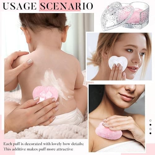 Tioncy 3 Pcs Large Body Powder Puff and Container Valentine's Day gift Powder Container with Puff Crystal Case Soft Washable Reusable Velour Face Body Glitter Wet Dry Makeup(Hammered Heart,Clear) thumbnail 7