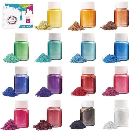 15 Bottles Slime & Candle Mica Powder, Resin Color Pigment, Epoxy Resin, Lip Gloss, Natural Powder Pigment - no label - 15 Bottles - Image 1