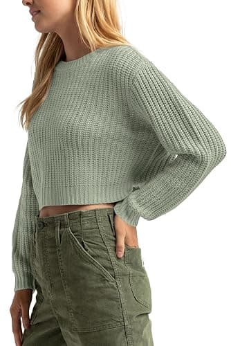 Jumppmile Cropped Sweater for Women Knit Crewneck Long Sleeve Crop Sweater Pullover for 2025 Fall Winter Fashion Outfits thumbnail 2