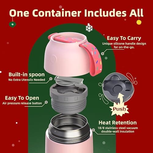 Thermo for Hot Food for Adults Kids | Wide Mouth, 26 oz Insulated Food Jar with Spoon, Leakproof Soup Thermo for School Office Travel, Thermal Steel Lunch Container Easy to Carry (Pink) thumbnail 7