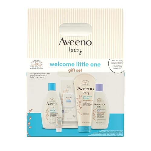 Aveeno Baby Welcome Little One Gift Set, Baby Essentials Set, 5 Items | Daily Moisture Baby Body Wash and Shampoo, Calming Comfort Bath, Sensitive All Over Wipes, Moisturizing Lotion, Baby Balm - Image 1