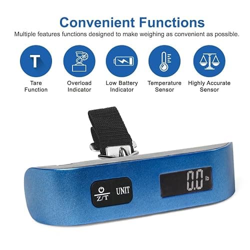 travel inspira Luggage Scale, Portable Digital Hanging Baggage Scale for Travel, Suitcase Weight Scale with Rubber Paint, 110 Pounds, Battery Included - Blue thumbnail 3