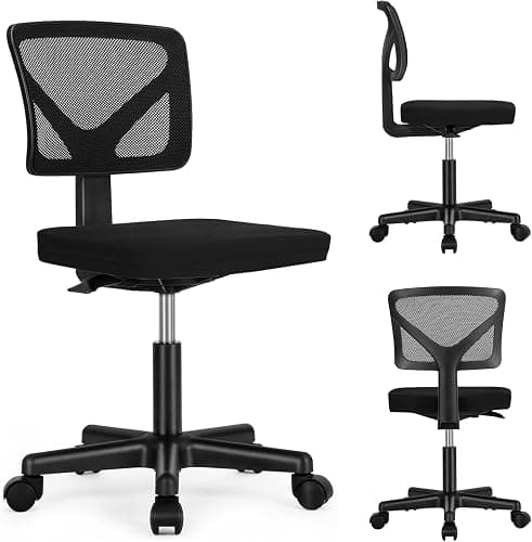 Sweetcrispy Small Office Desk Chair, Ergonomic Low-Back Mesh Rolling Work Swivel Chairs with Wheels, Armless Comfortable Seat Lumbar Support for Home, Bedroom, Study, Student, Adults,Classic Black thumbnail 6