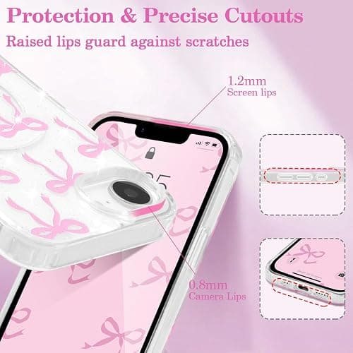 UEEBAI Magnetic for iPhone 17e/iPhone 16e, Glitter Bow Case Compatible with MagSafe, Wireless Slim Sparkly Clear Aesthetic Phone Cover Anti-Yellowing Protective Cover for Women Girl - Glitter Pink thumbnail 4