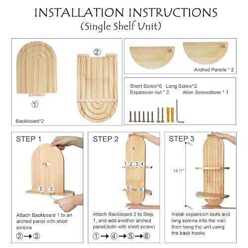 Nacidooka 23.6" Boho Arched Wall Shelves Set of 2 Mid Century Plant Shelves | 2-Tier Natural Wood Floating Shelves Decorative Wall Plant Holder for Home Living Room Bedroom Bathroom Entryway Office thumbnail 8