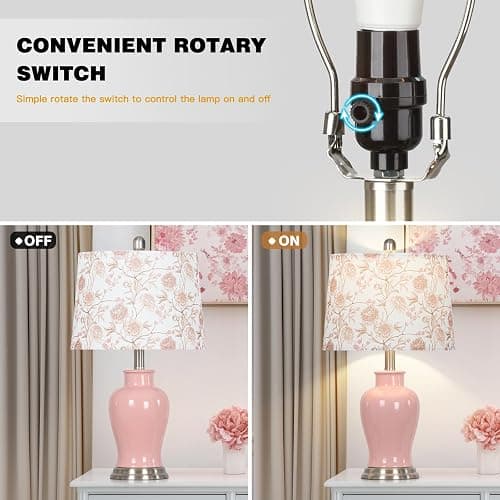 Ruzectt Pink Ceramic Table Lamp with Flower Lampshade, 23" Cute Bedroom Lamp with Ginger Jar Design, Modern Living Room Lamps Set 2, Elegant Bedside Lamps for Nightstand End Table Home Decor thumbnail 5