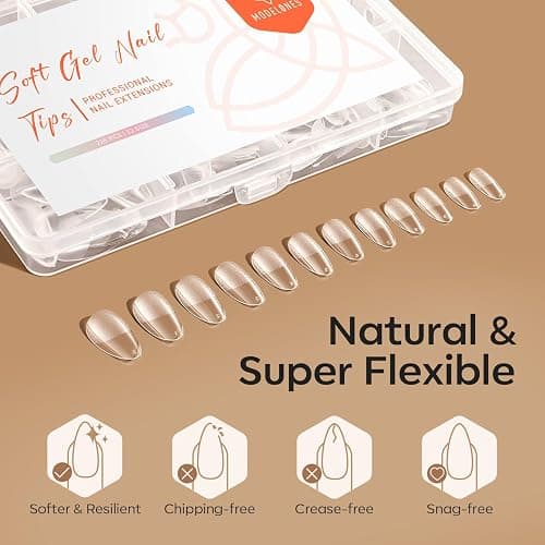modelones Short Almond Nail Tips, Pre-shaped Soft Gel Tips Fake Nails False Acrylic Clear Full Cover Press on Extension Kit Gel Manicure DIY at Home 216PCS 12Sizes thumbnail 6