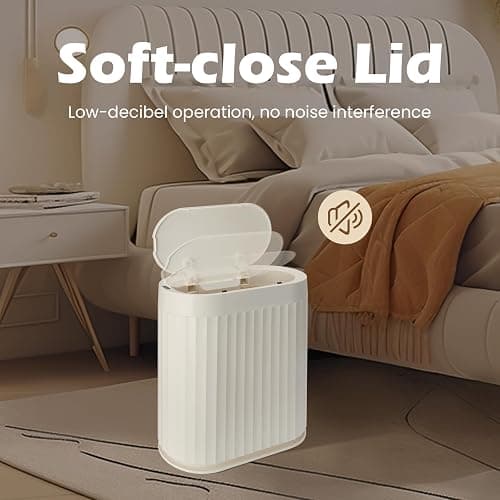 ELPHECO 2 Gallon Sensor Trash Can - IPX5 Waterproof Motion Sensor Trash Can, Automatic Bathroom Trash Bin, Slim Garbage Can for Bathroom, Office, Bedroom, Living Room, Beige thumbnail 7