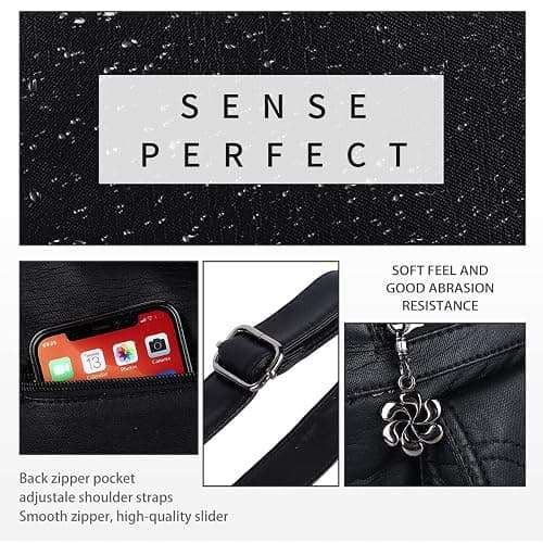 Angel Kiss Women's Designer Handbag Large Double Zipper Multi Pocket Washed Leather Purse thumbnail 5