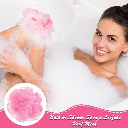 Shellwei 24 Pcs 3 Inch Mini Loofah Travel Size Bulk Shower Sponge, Pink | Pouf Mesh for Women, Kids, Men, Exfoliating, Body Scrubber, Baby Shower Favor thumbnail 7