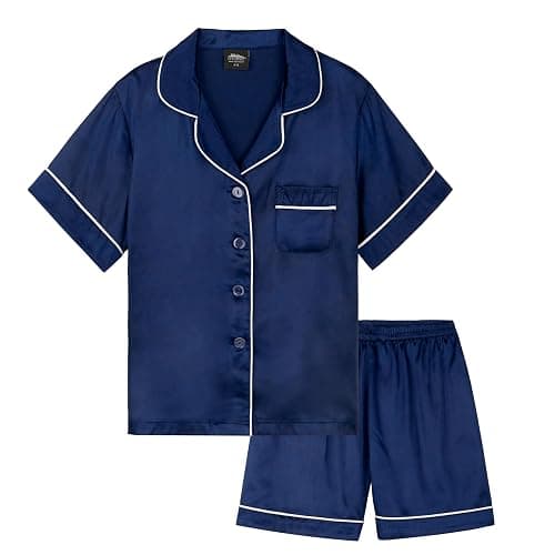 CityComfort Girls Pyjamas for Kids & Teenagers Summer Nightwear Sets Button Down Satin Short PJs Breathable Soft Loungewear Short Sleeved Jammies for Girls - Image 1