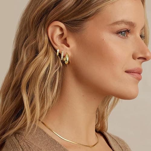 Luxval 14K Gold Plated Earrings for Women - Trendy Lightweight Huggie Hoops - Dainty Small Jewelry Sets - Gifts for Women thumbnail 4