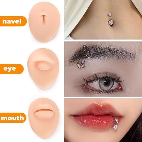 Acshio 7 Pack Silicone Piercing Model, Soft Silicone Flexible Model Body Parts Displays Set, 3D Simulation Body Pierce Tool Kit with Ear Eye Nose Mouth Tongue Navel for Novice Piercer thumbnail 4
