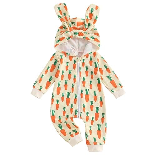 LAGKIYOJ Newborn Baby Boy Easter Outfit Bunny Ear Hooded Long Sleeve Romper Jumpsuit Baby Girl Boy Spring Clothes - Image 1
